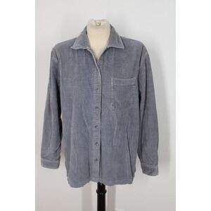 Vtg Y2k LL Bean M Blue Corduroy Button Up Shirt Top Long Sleeve Cotton